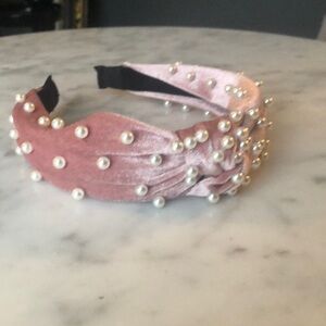 Pink Velvet & Pearl Knot Headband